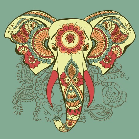 Vector Indian Decorative Elephant on the Henna Indian Ornaments